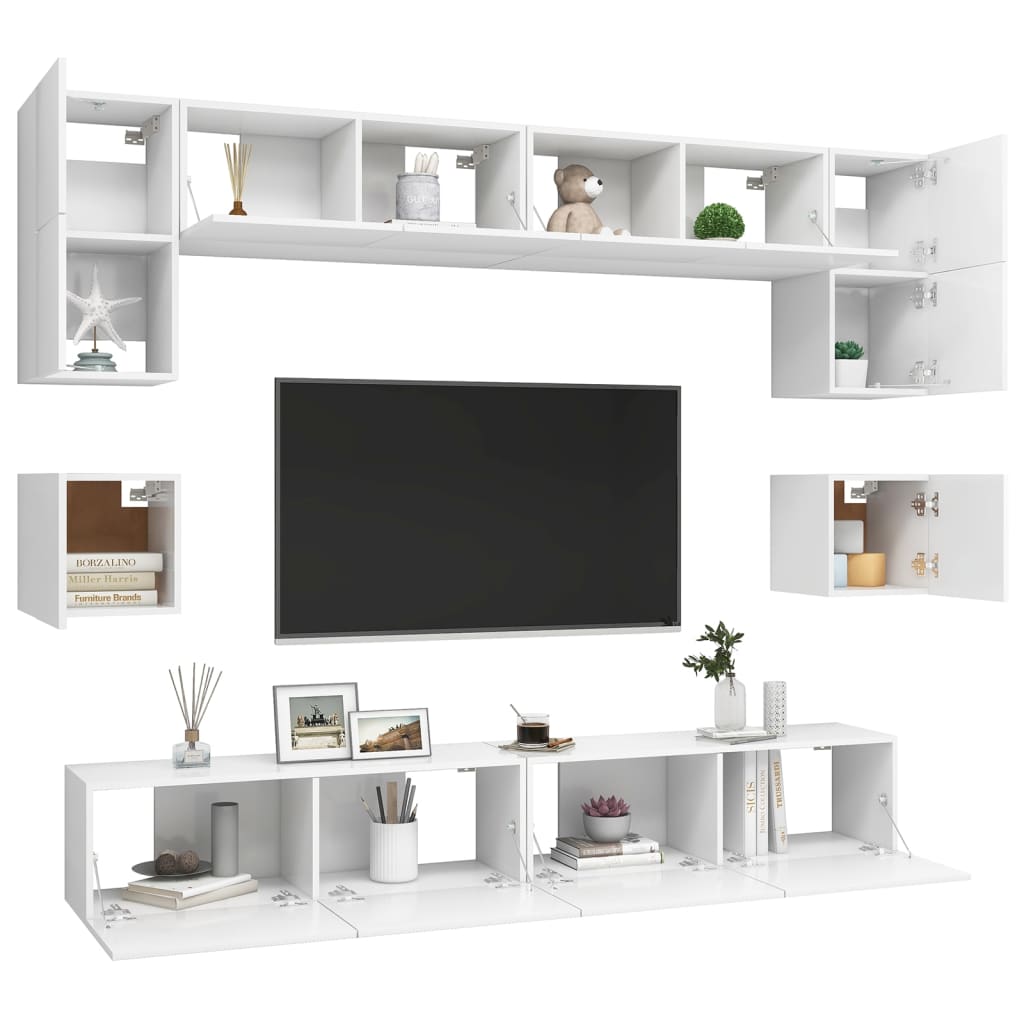 8-Delige Tv-Meubelset Bewerkt Hout 100 cm Wit