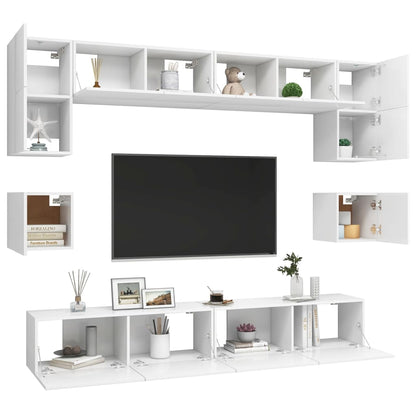 8-Delige Tv-Meubelset Bewerkt Hout 100 cm Wit