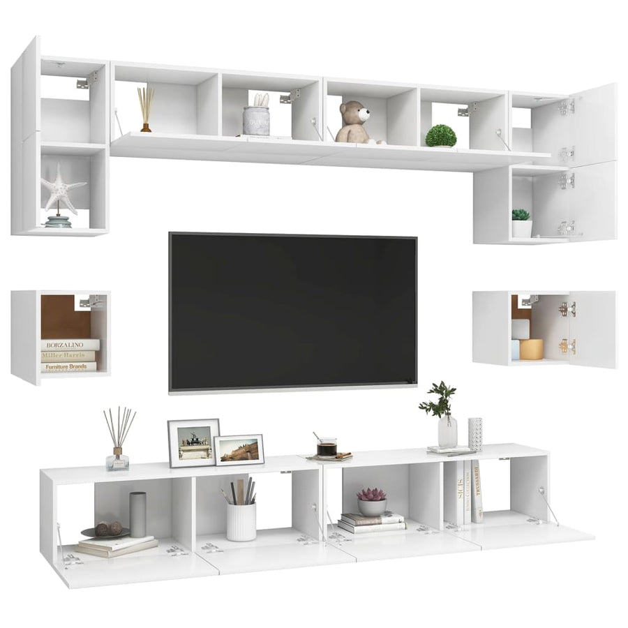 8-Delige Tv-Meubelset Bewerkt Hout 100 cm Wit