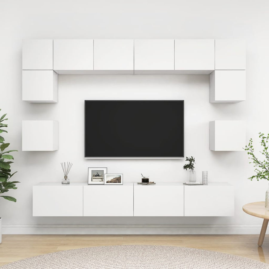 8-Delige Tv-Meubelset Bewerkt Hout 100 cm Wit