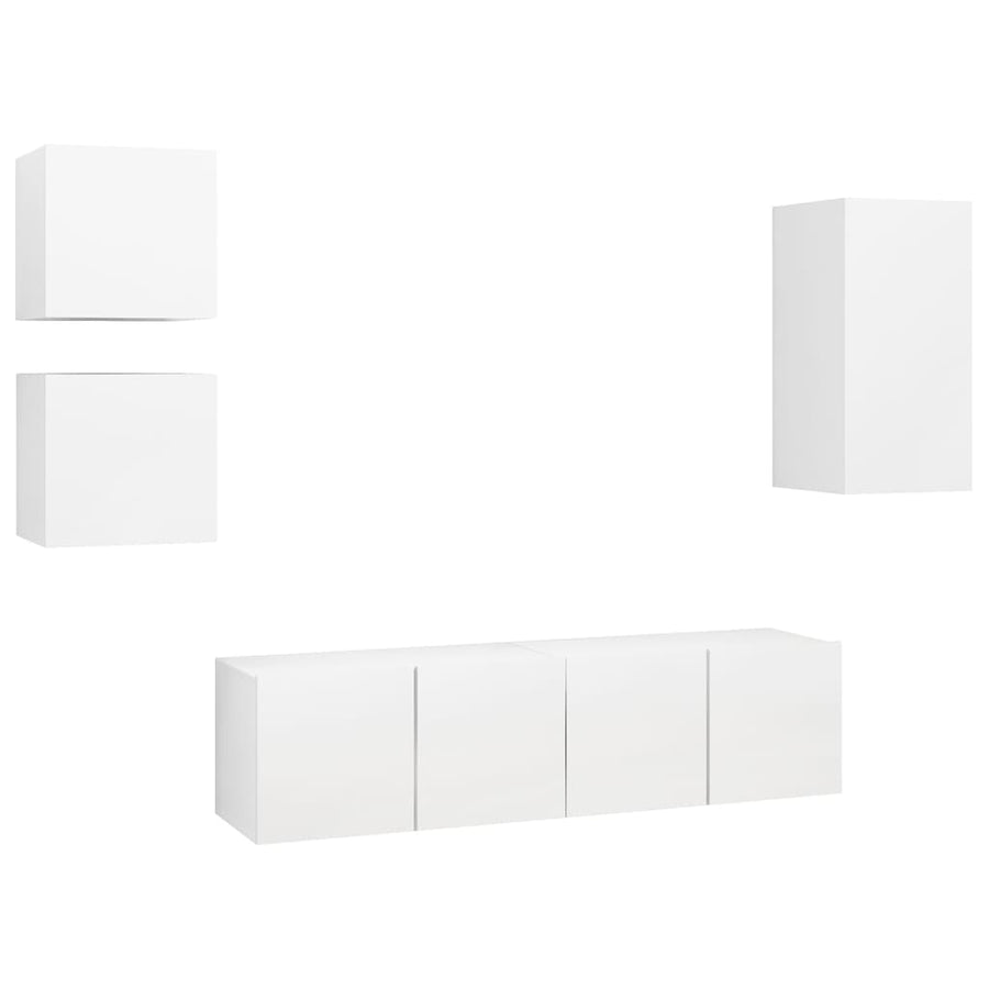 5-Delige Tv-Meubelset Bewerkt Hout 60 cm Wit