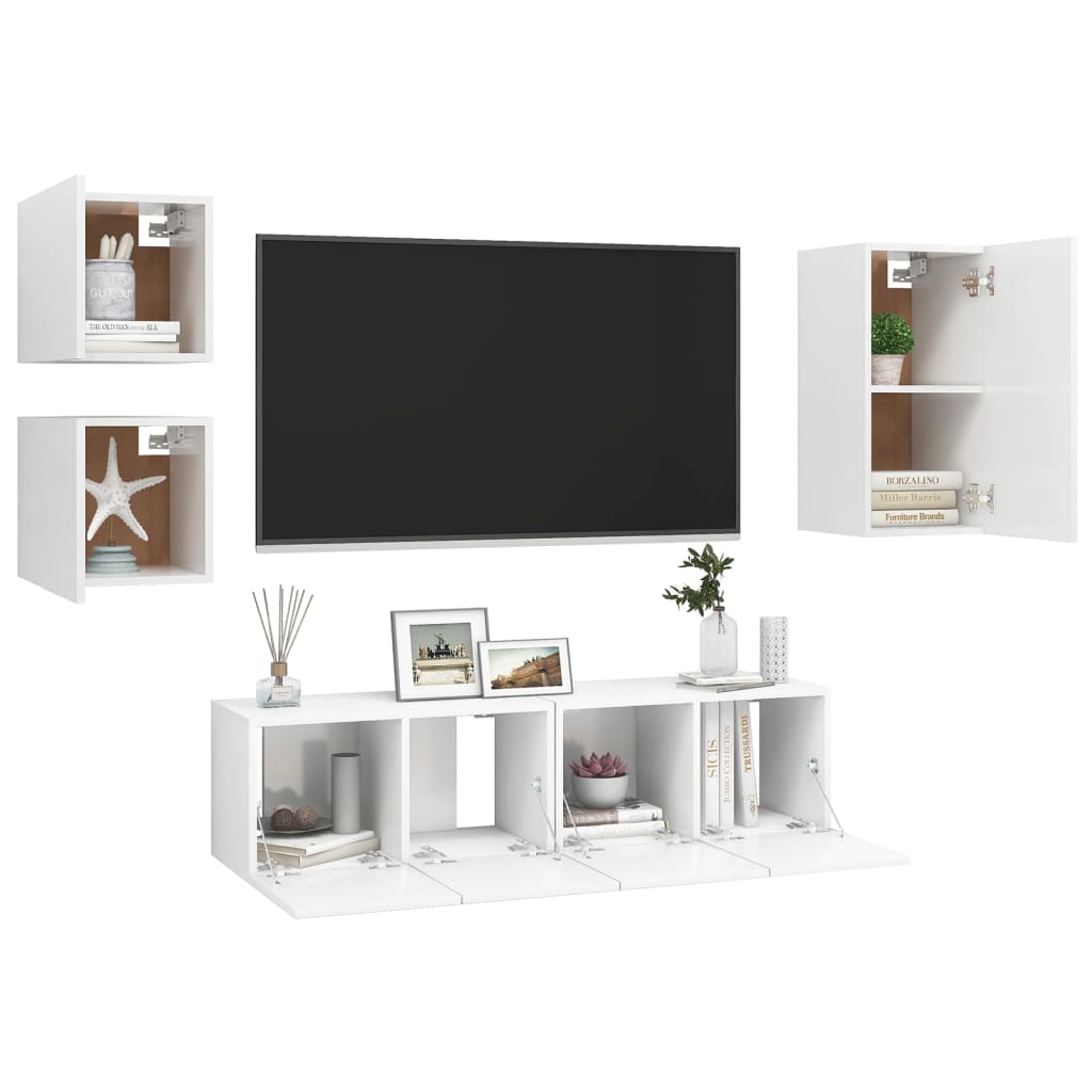 5-Delige Tv-Meubelset Bewerkt Hout 60 cm Wit