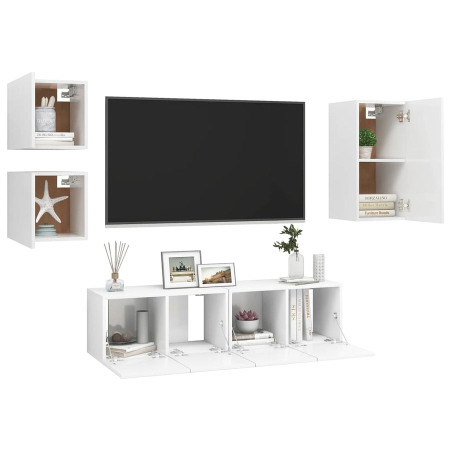 5-Delige Tv-Meubelset Bewerkt Hout 60 cm Wit