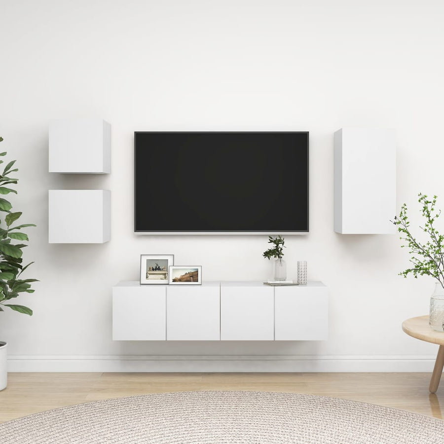 5-Delige Tv-Meubelset Bewerkt Hout 60 cm Wit