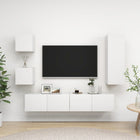 5-piece TV unit set distressed wood white