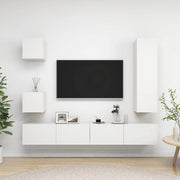 5-piece TV unit set distressed wood white