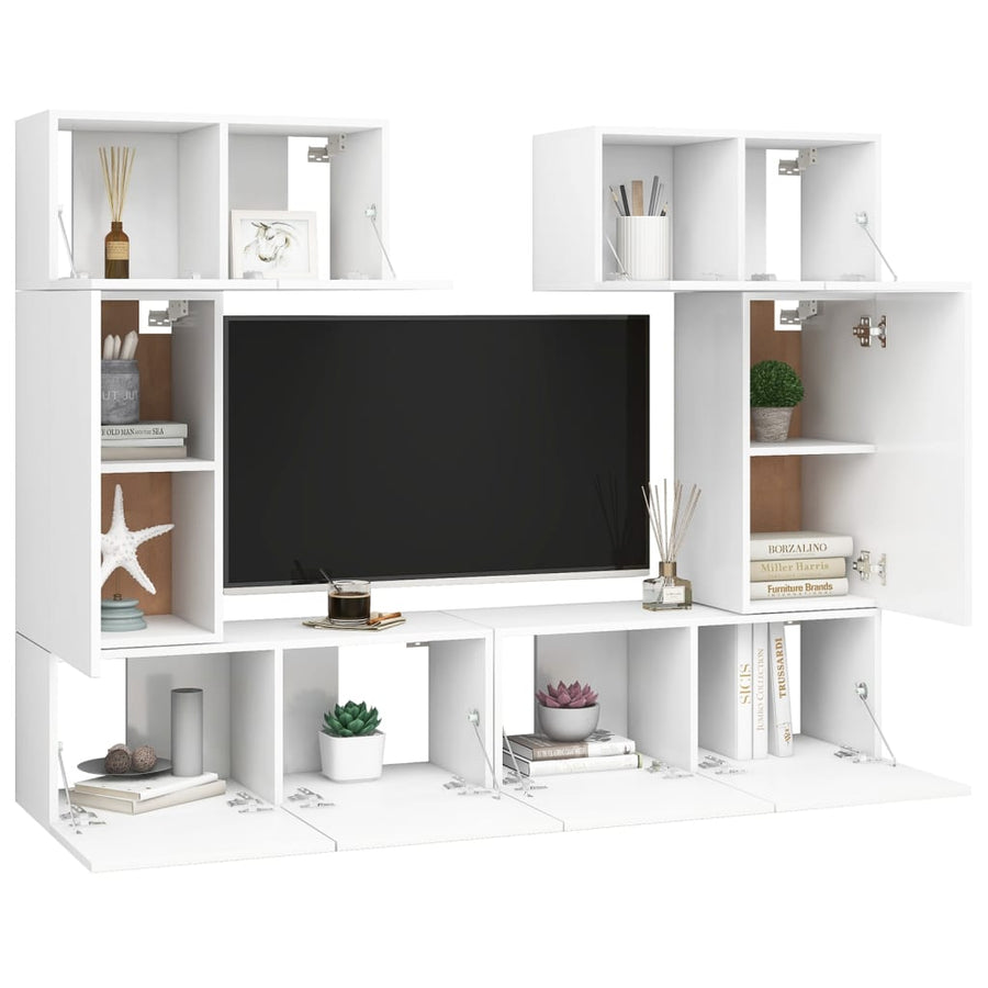 6-Delige Tv-Meubelset Bewerkt Hout 60 cm Wit