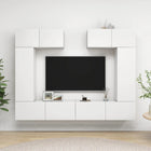 6-piece TV cabinet set, engineered wood, white