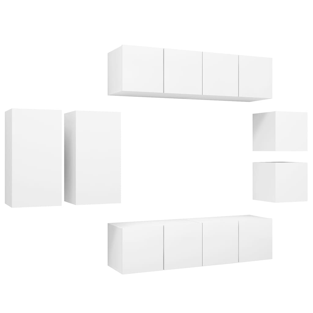 8-Delige Tv-Meubelset Bewerkt Hout 60 cm Wit