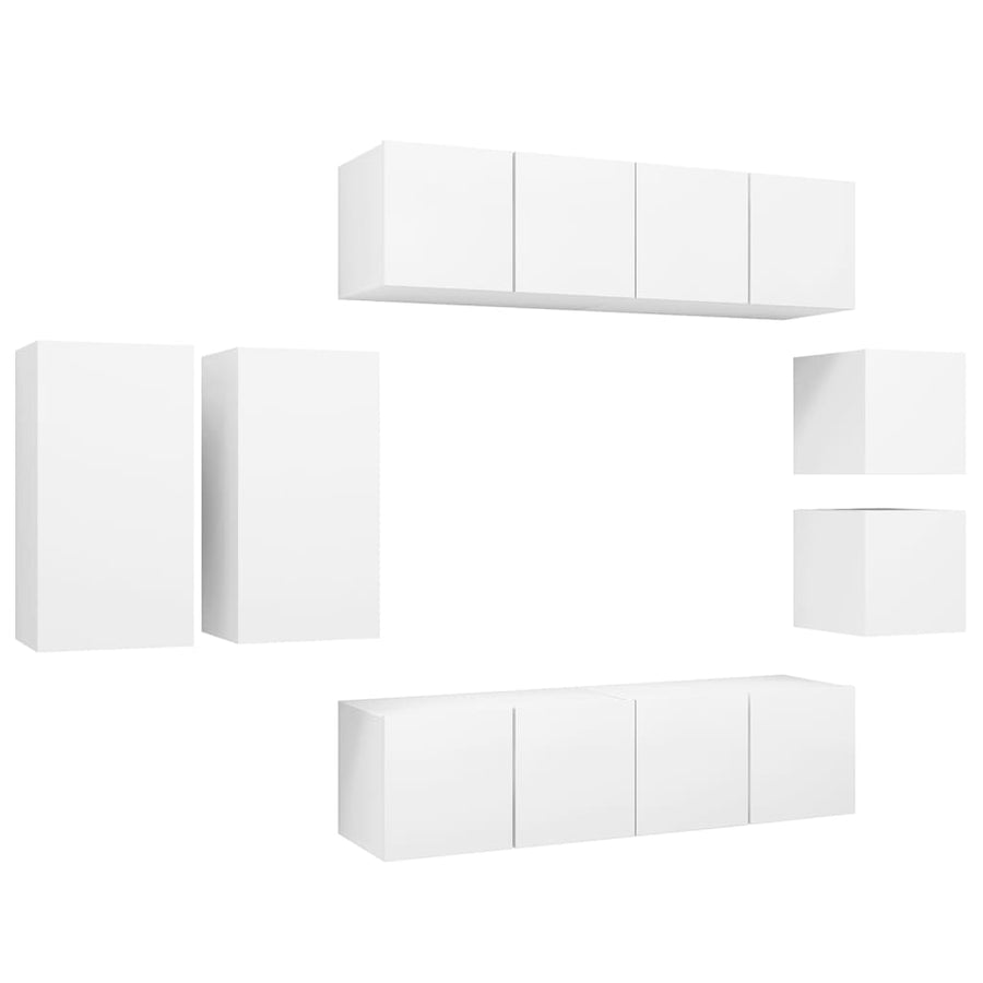 8-Delige Tv-Meubelset Bewerkt Hout 60 cm Wit