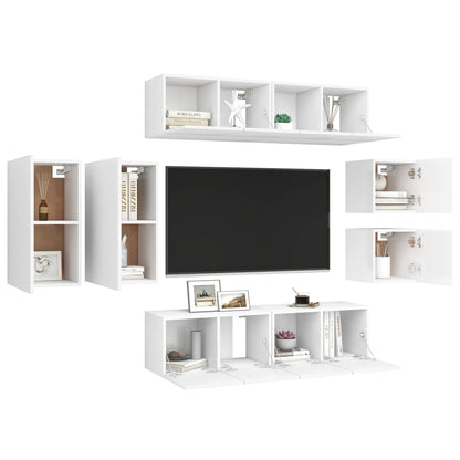 8-Delige Tv-Meubelset Bewerkt Hout 60 cm Wit