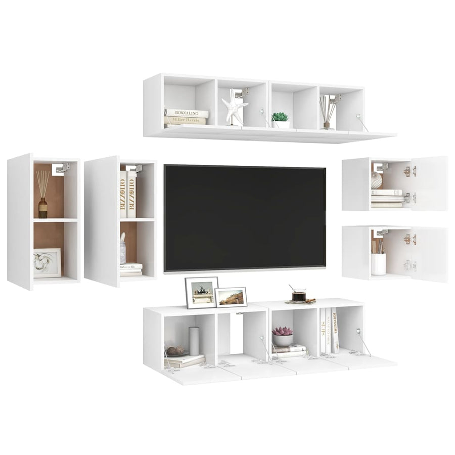 8-Delige Tv-Meubelset Bewerkt Hout 60 cm Wit