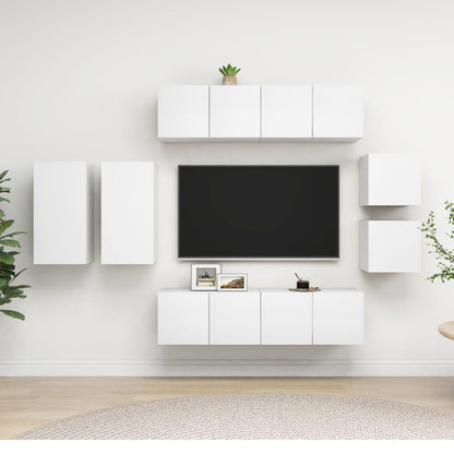 8-Delige Tv-Meubelset Bewerkt Hout 60 cm Wit