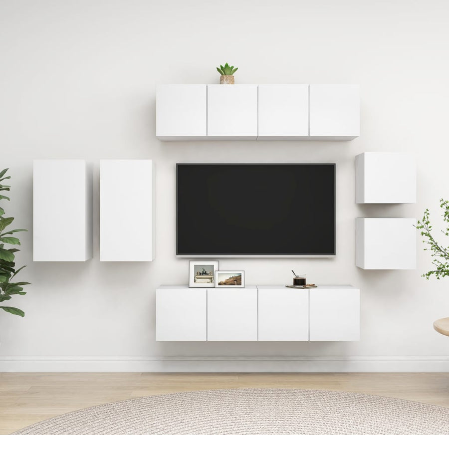 8-Delige Tv-Meubelset Bewerkt Hout 60 cm Wit