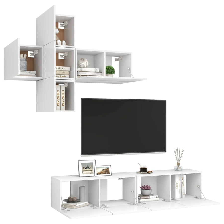 7-Delige Tv-Meubelset Bewerkt Hout 60 x 30 x 30 cm