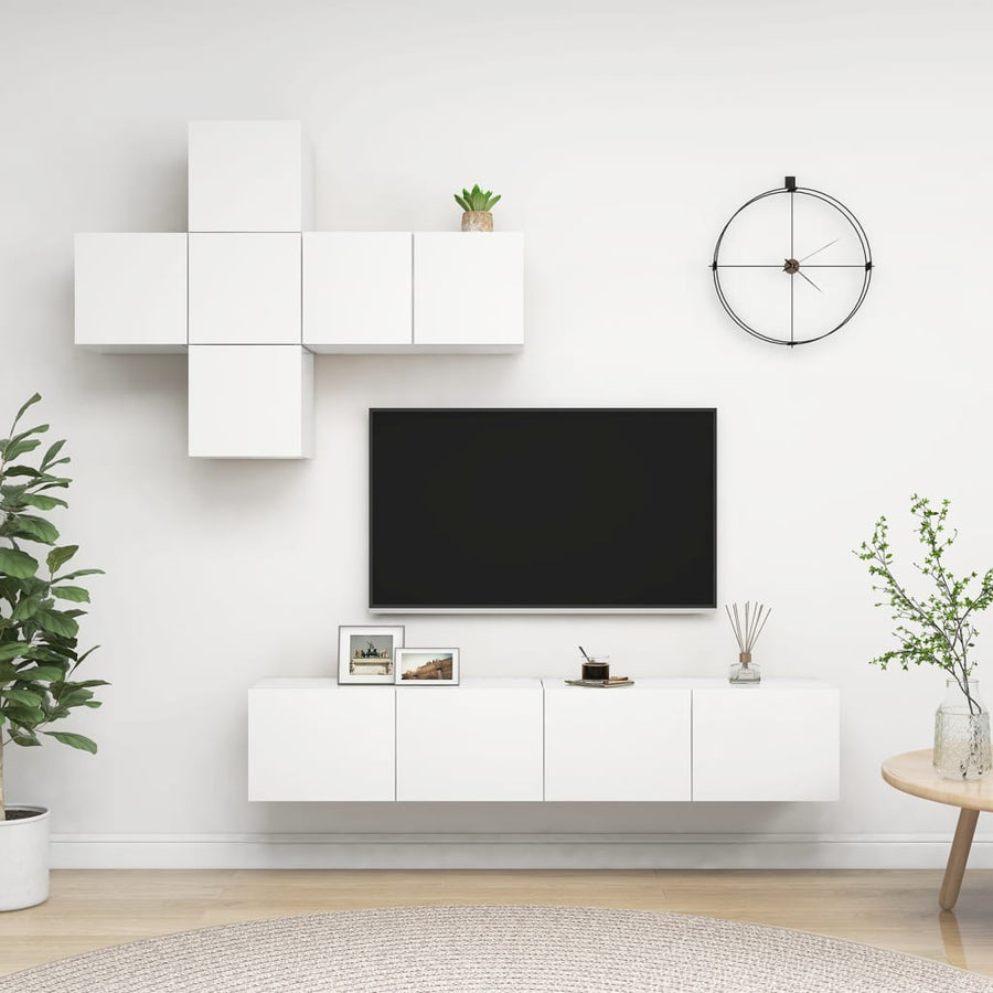 7-Delige Tv-Meubelset Bewerkt Hout 60 x 30 x 30 cm