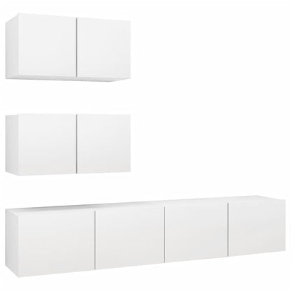 4-Delige Tv-Meubelset Bewerkt Hout Wit