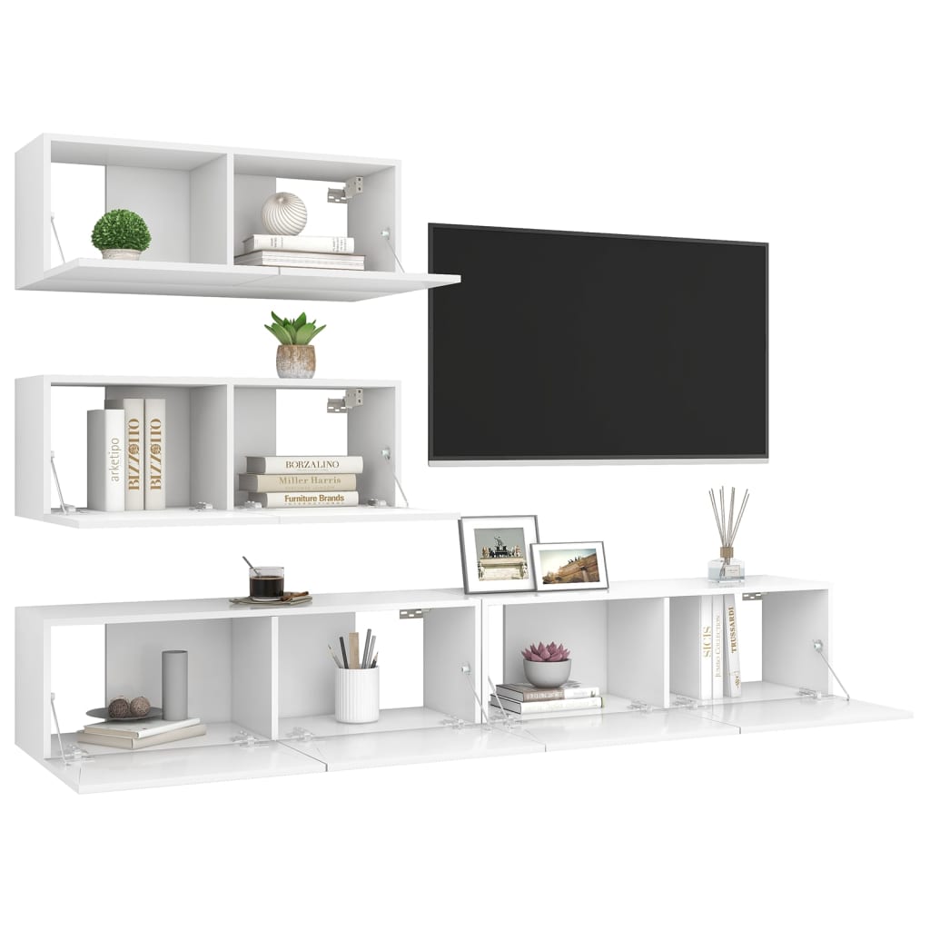 4-Delige Tv-Meubelset Spaanplaat 100 x 30 x 30 cm Wit