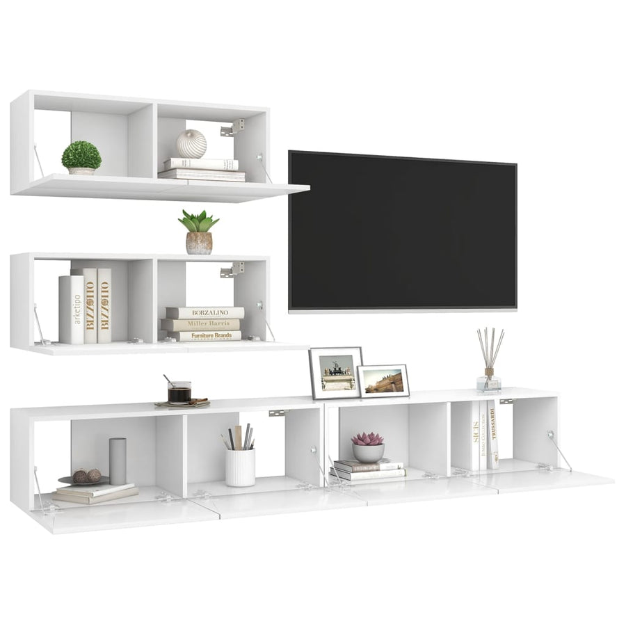 4-Delige Tv-Meubelset Spaanplaat 100 x 30 x 30 cm Wit