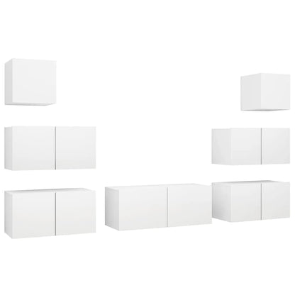 7-Delige Tv-Meubelset Bewerkt Hout 80 cm Wit