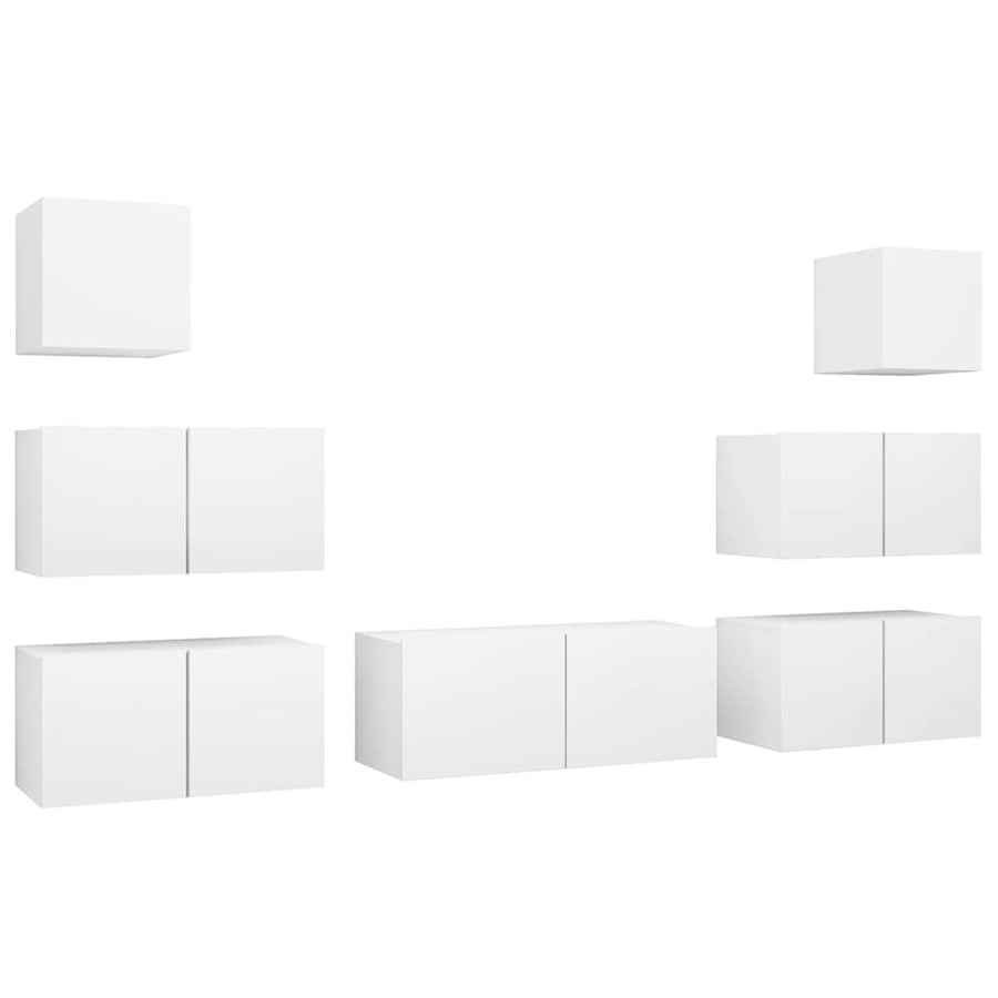 7-Delige Tv-Meubelset Bewerkt Hout 80 cm Wit