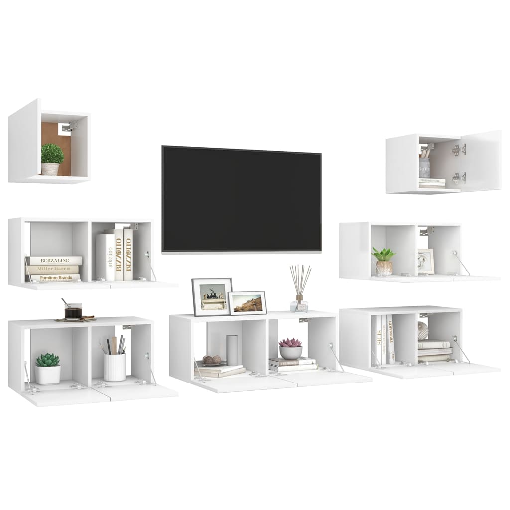 7-Delige Tv-Meubelset Bewerkt Hout 80 cm Wit