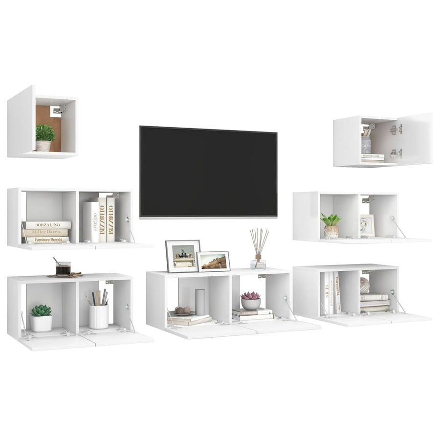 7-Delige Tv-Meubelset Bewerkt Hout 80 cm Wit