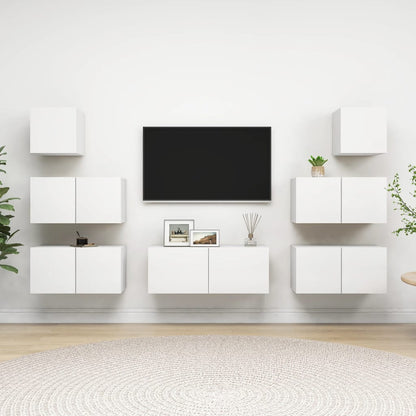 7-Delige Tv-Meubelset Bewerkt Hout 80 cm Wit