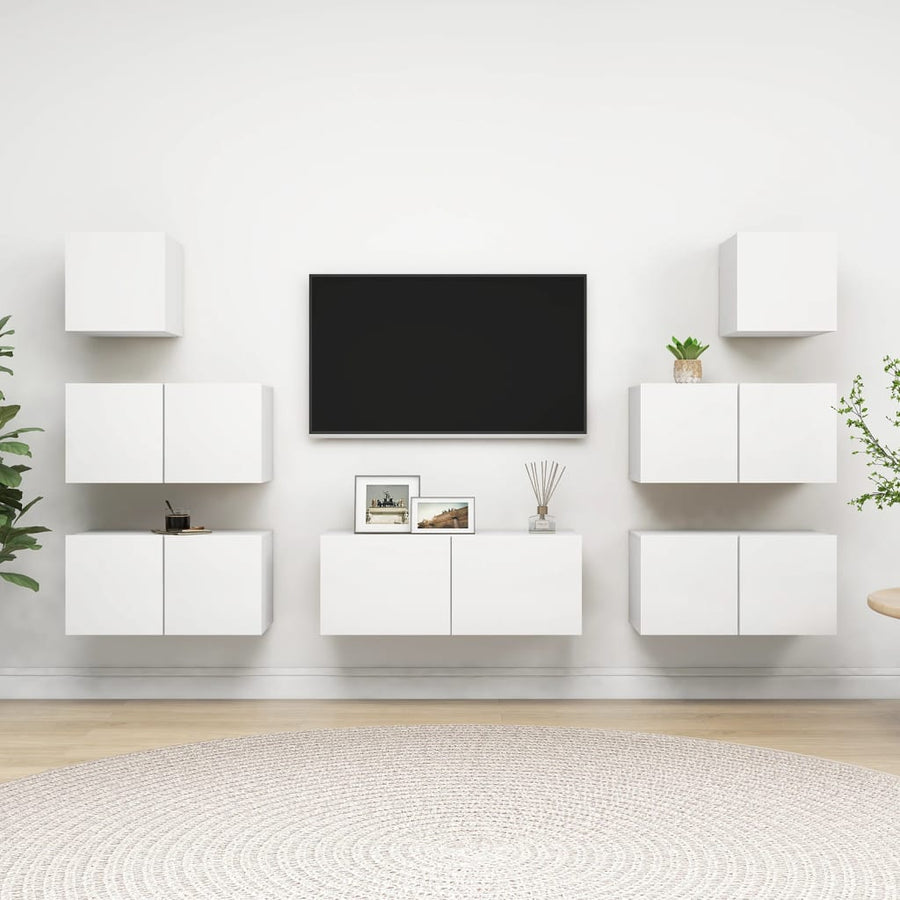7-Delige Tv-Meubelset Bewerkt Hout 80 cm Wit