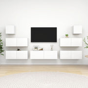 7-piece TV unit set engineered wood white