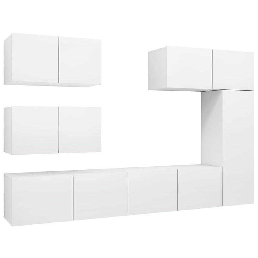6-Delige Tv-Meubelset Bewerkt Hout 80 cm Wit