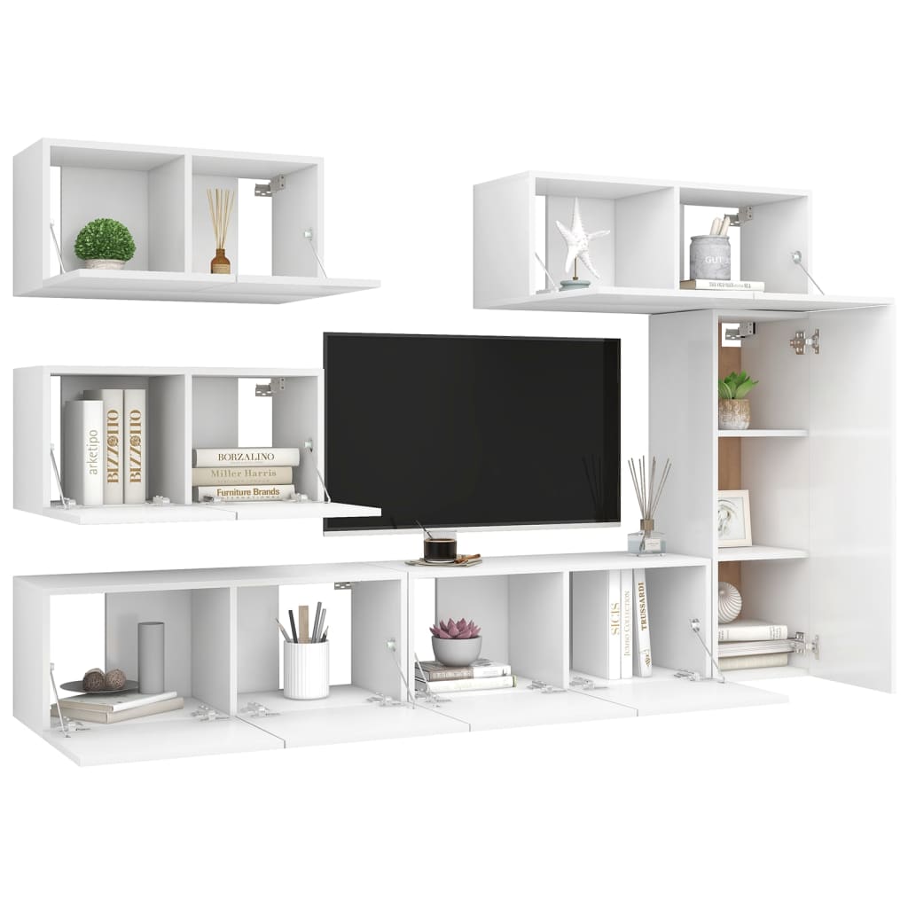 6-Delige Tv-Meubelset Bewerkt Hout 80 cm Wit