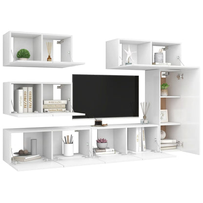 6-Delige Tv-Meubelset Bewerkt Hout 80 cm Wit