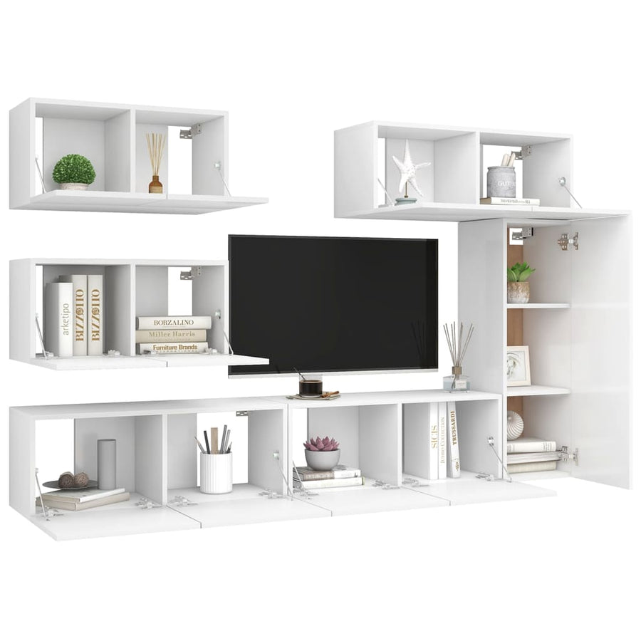 6-Delige Tv-Meubelset Bewerkt Hout 80 cm Wit