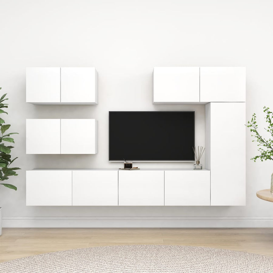 6-Delige Tv-Meubelset Bewerkt Hout 80 cm Wit