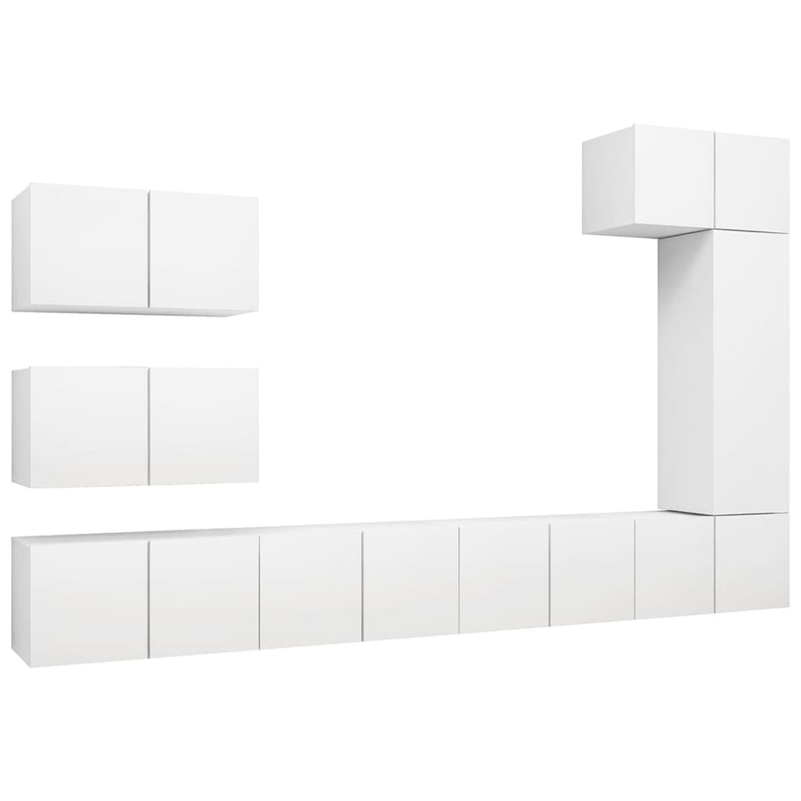 8-Delige Tv-Meubelset Bewerkt Hout 60 cm Wit