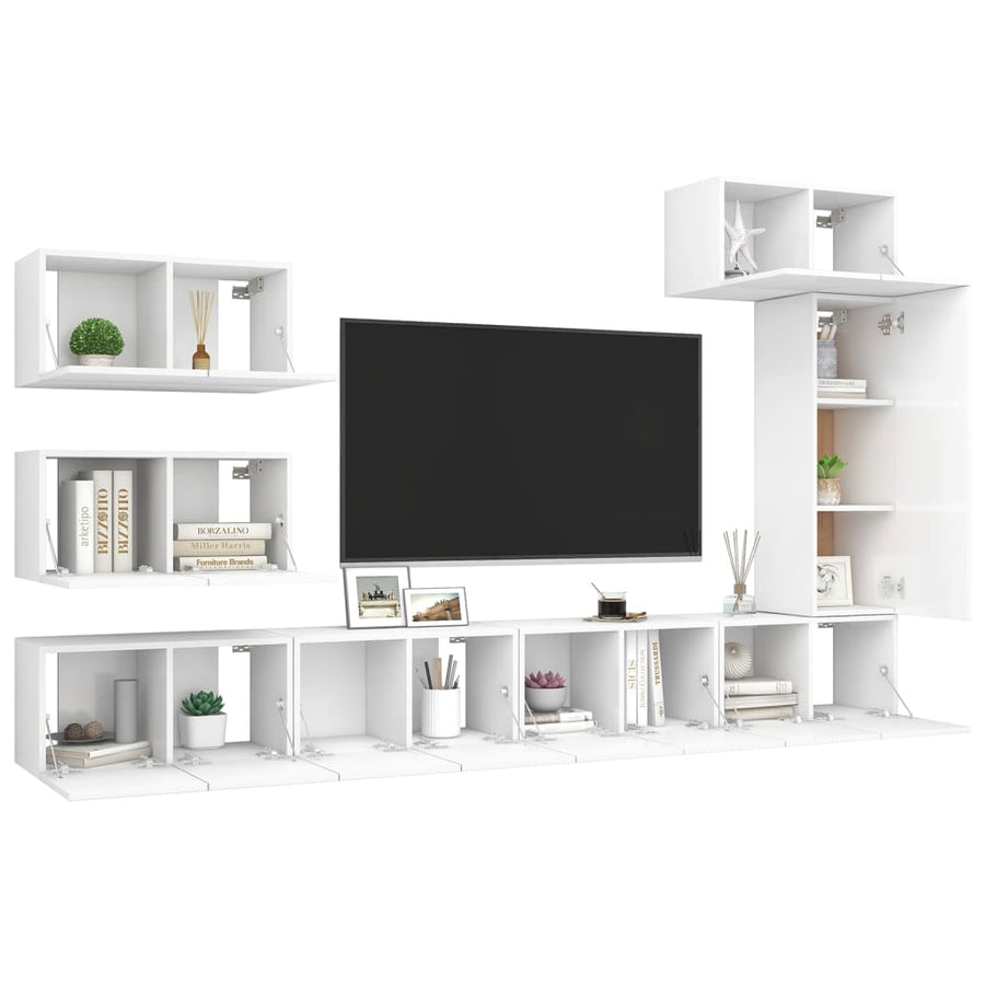 8-Delige Tv-Meubelset Bewerkt Hout 60 cm Wit