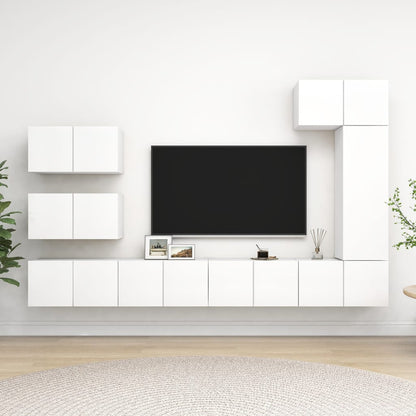 8-Delige Tv-Meubelset Bewerkt Hout 60 cm Wit