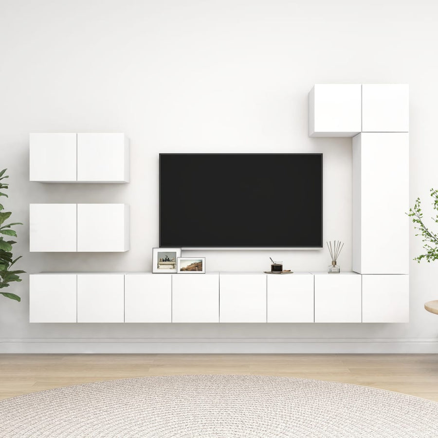 8-Delige Tv-Meubelset Bewerkt Hout 60 cm Wit