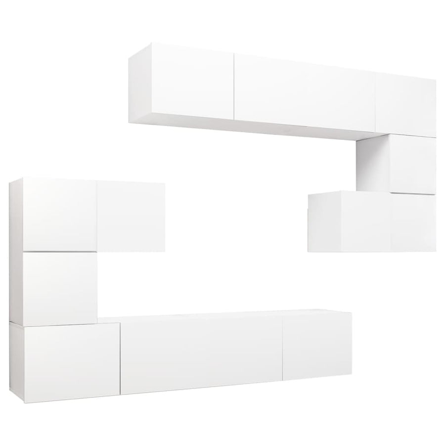 8-Delige Tv-Meubelset Bewerkt Hout 80 cm Wit