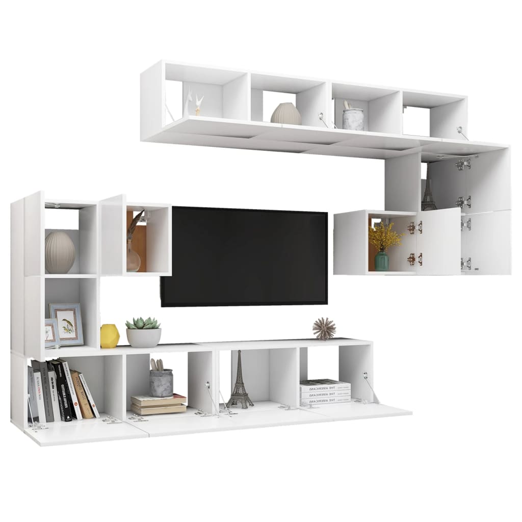 8-Delige Tv-Meubelset Bewerkt Hout 80 cm Wit