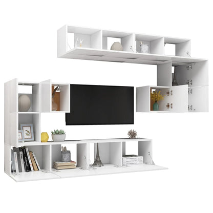 8-Delige Tv-Meubelset Bewerkt Hout 80 cm Wit