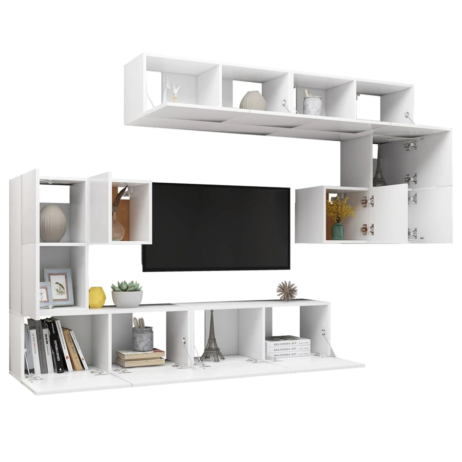 8-Delige Tv-Meubelset Bewerkt Hout 80 cm Wit