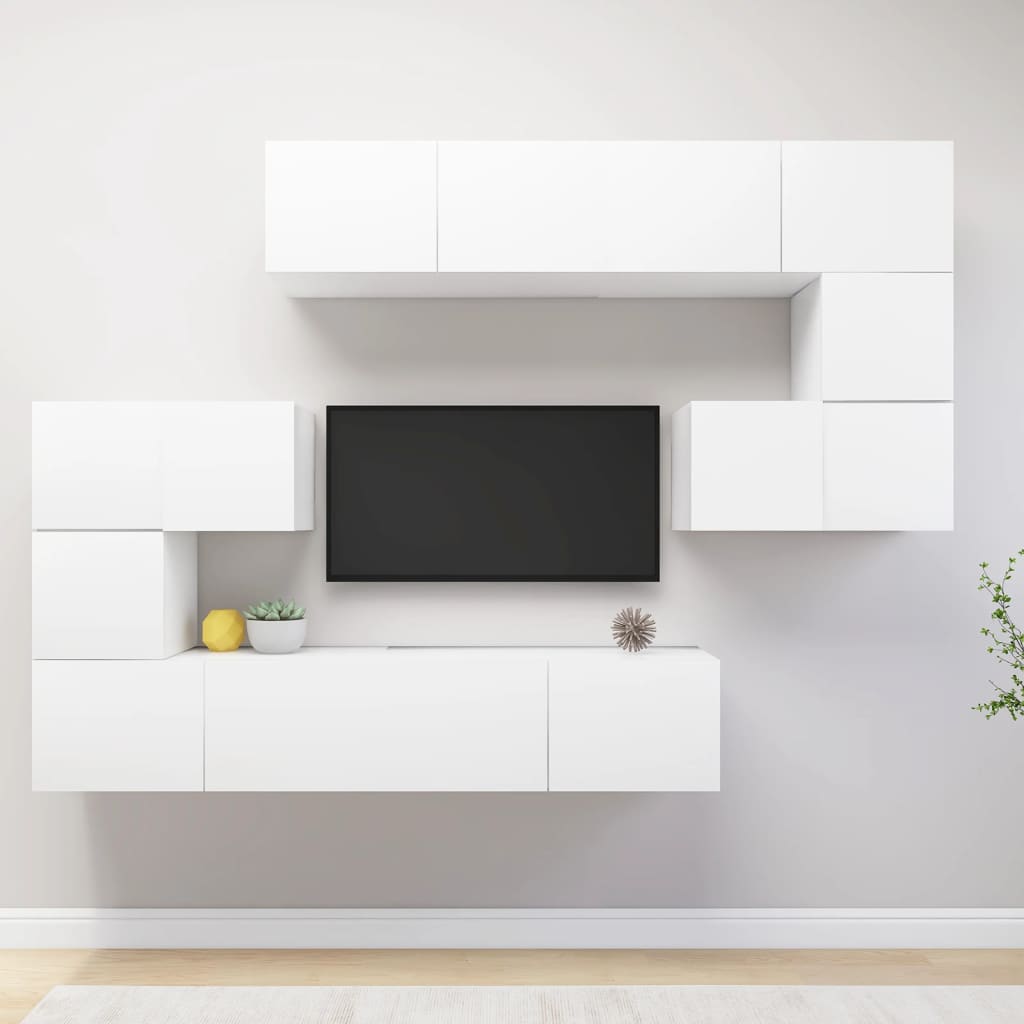 8-Delige Tv-Meubelset Bewerkt Hout 80 cm Wit