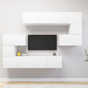 8-piece TV unit set distressed wood white