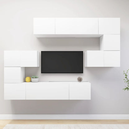8-Delige Tv-Meubelset Bewerkt Hout 80 cm Wit