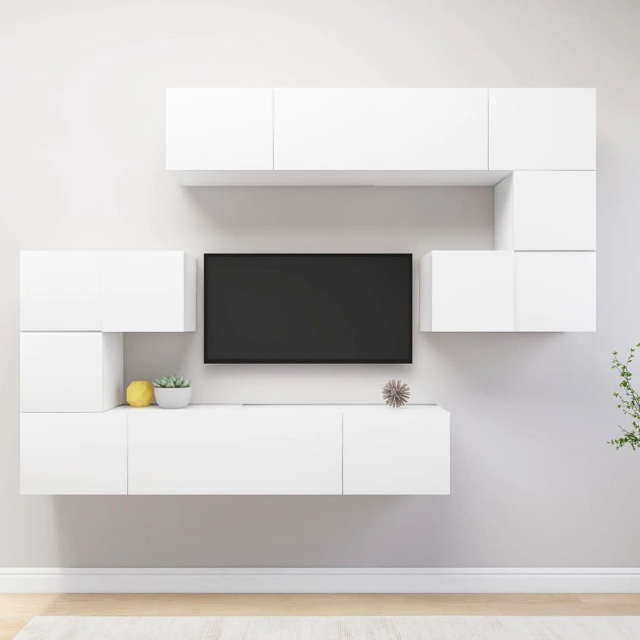 8-Delige Tv-Meubelset Bewerkt Hout 80 cm Wit