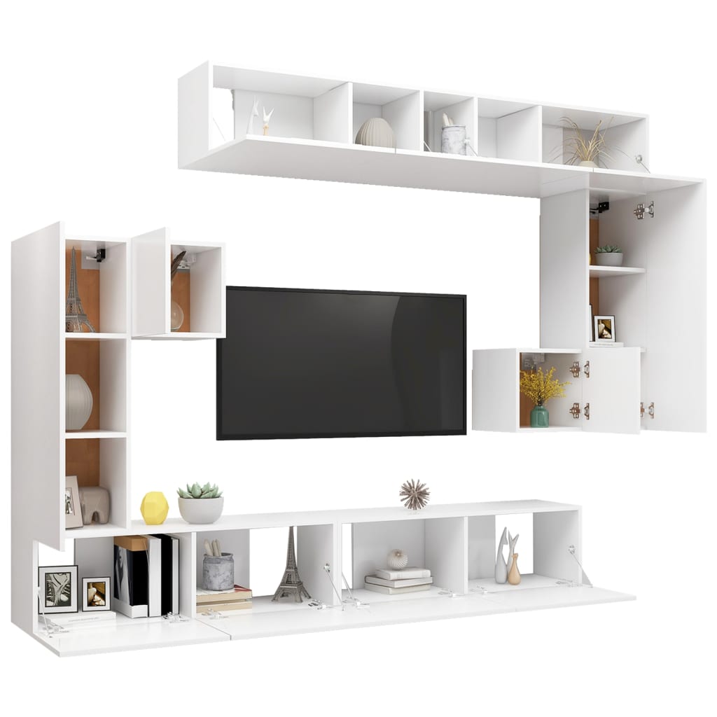 -Delige Tv-Meubelset Bewerkt Hout 8 100 x 30 x 30 cm Wit