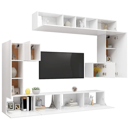 -Delige Tv-Meubelset Bewerkt Hout 8 100 x 30 x 30 cm Wit