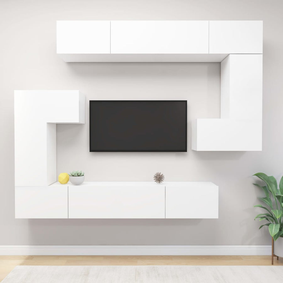 -Delige Tv-Meubelset Bewerkt Hout 8 100 x 30 x 30 cm Wit